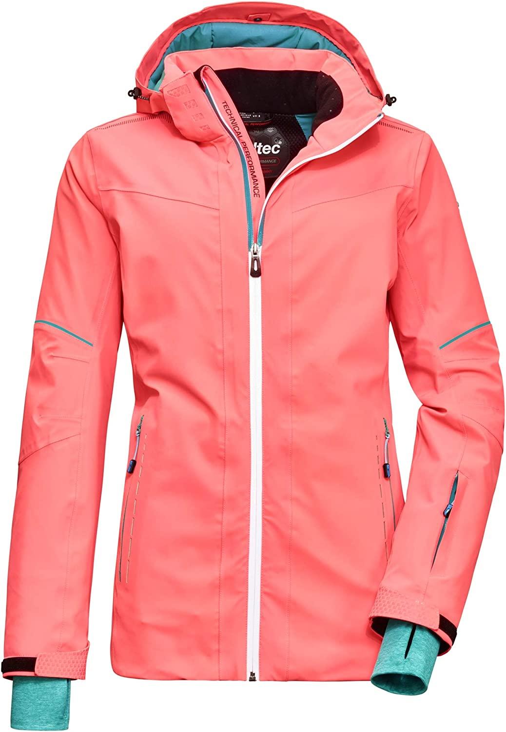 Killtec Women Snow Jacket Kuopio WMN Ski Jckt A,  Color:Neon-Coral/Smaragdgrü̈n, Size:40 - Putzi\'s Ski & Sports Den